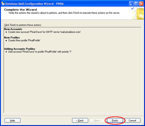 Database mail configuration wizard.